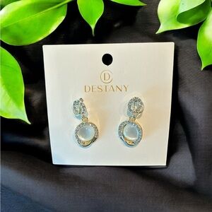 Opal Crystal Drop Earrings with Double-Layered Design